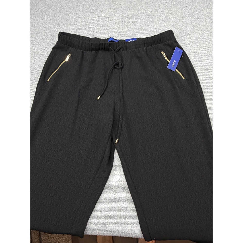 Apt. 9 Womens XL Black Textured Jacquard Jogger Pants Gold Zip Pockets MSRP $48 - Picture 6 of 16